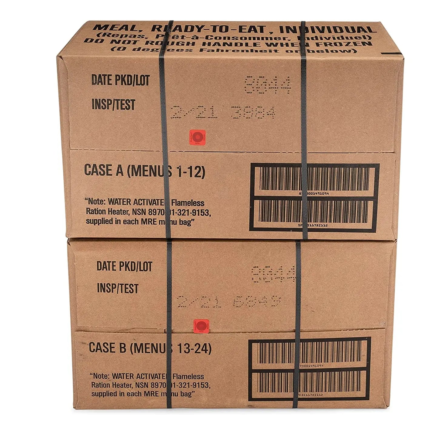 24 Count US Military Surplus MRE Meals Ready to Eat 2021 Inspect A and B Case Bundle Menus 1 to 24