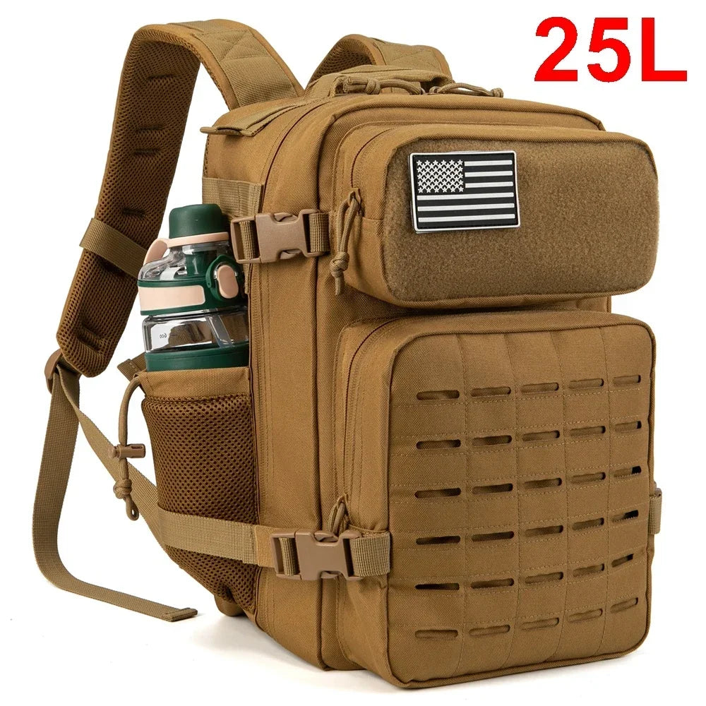 25L Gym Tactical Backpack for Men Survival Laser Cut Molle Daypack Small Bug Out Bag Hunting Rucksack with Dual Cup Holders