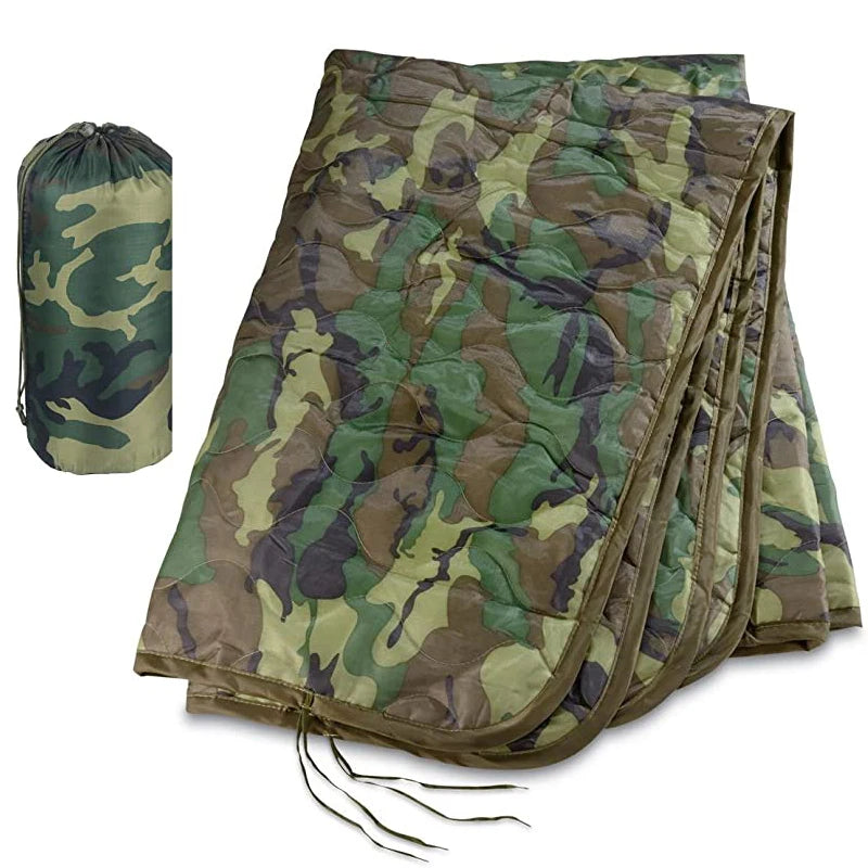 Tactical Army Poncho Liner Camouflage Water Repellent Woobie Quilted Blanket for Camping Shooting Hunting