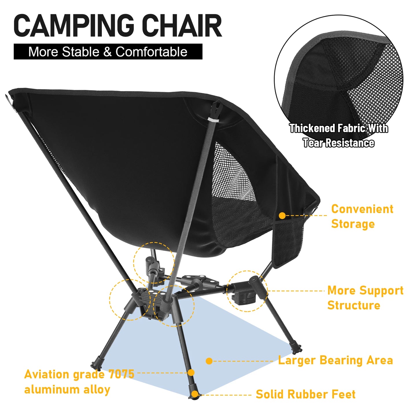 2 Pack Ultralight Portable Camping Chair Folding Backpacking Chair with Side Pockets Lightweight Lawn Chair