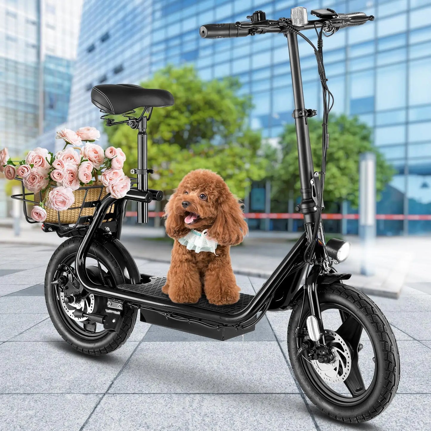 Peak 819W Electric Scooter with 500W Motor and Seat 14 Inch Tire 30 Miles Range 20MPH Max Speed E Scooter for Adults 300 LBS
