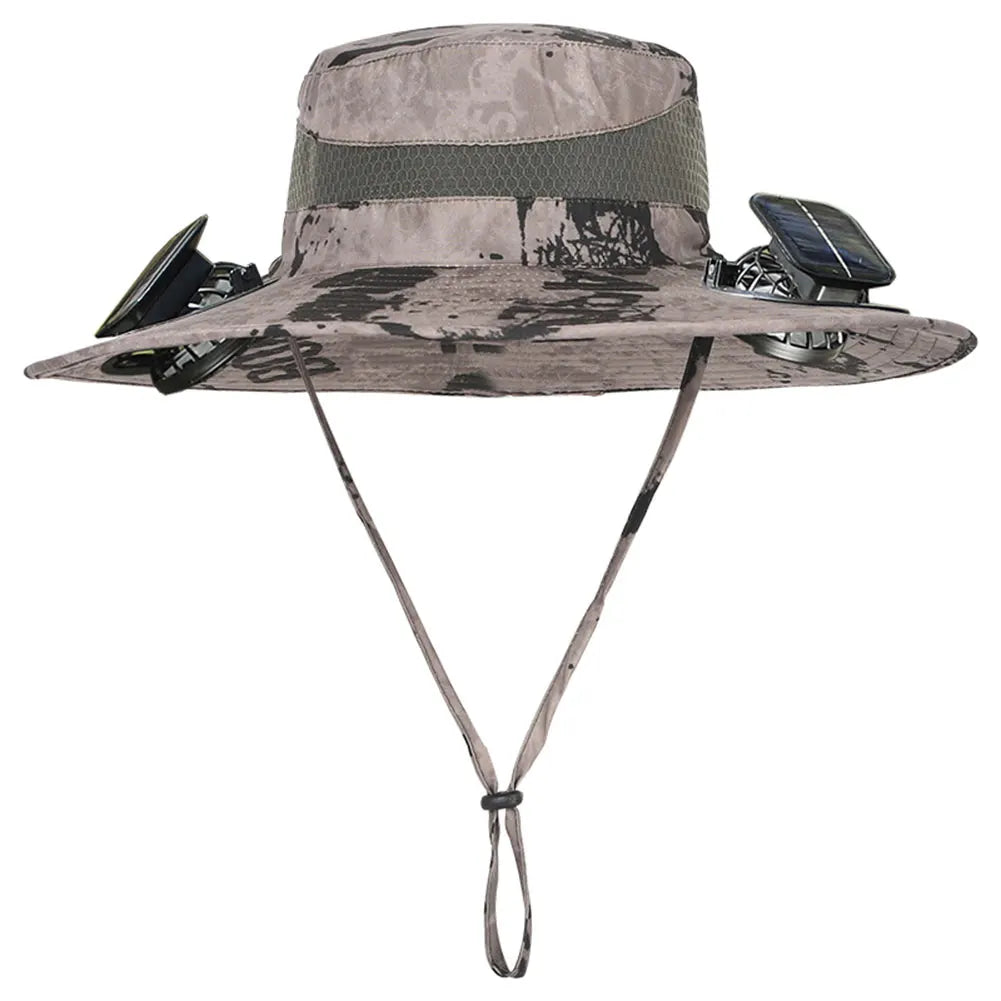 Solar Fan Hat Outdoor Fishing Hat with 2 Solar Fans Wide Brim Bucket Hat Summer Cap for Men Camping Hiking