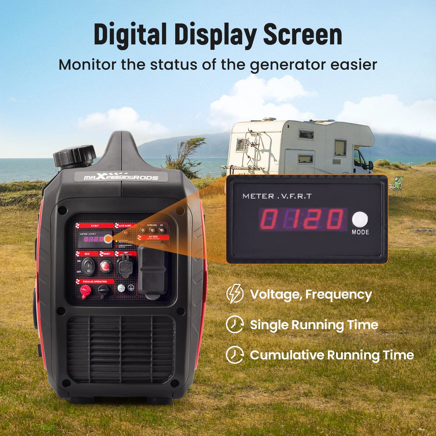 2850 Watt Gas Powered Portable Inverter Generator 60 dB Super Quiet Camping Power Generator