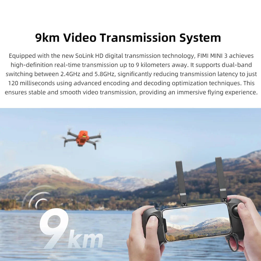 FIMI Mini 3 4K GPS Drone with 3 Axis Gimbal 249g 4K 60FPS 48MP 9KM Transmission 64 Minute Flight Time Super Night Video Auto Return