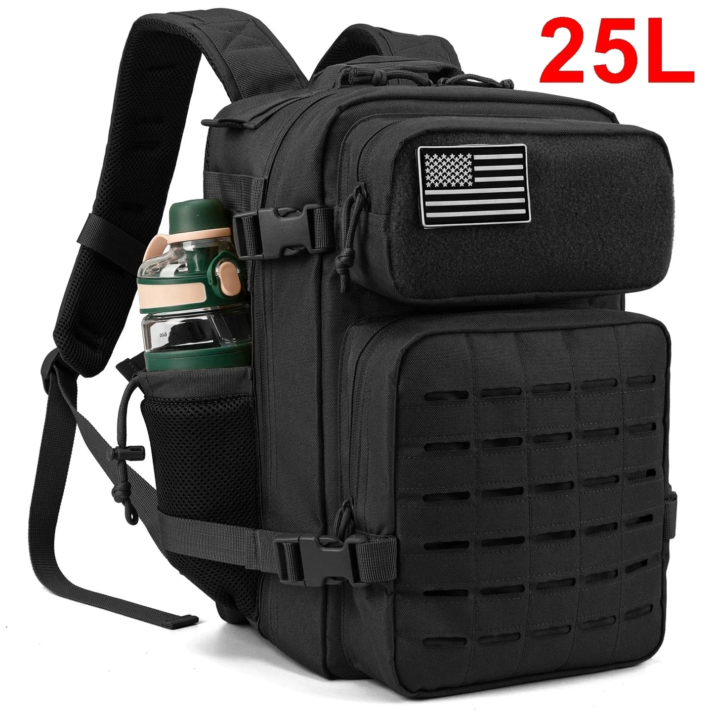 25L Gym Tactical Backpack for Men Survival Laser Cut Molle Daypack Small Bug Out Bag Hunting Rucksack with Dual Cup Holders