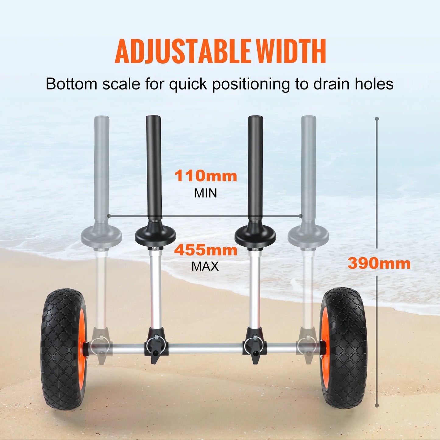 VEVOR Heavy Duty Kayak Cart Detachable Canoe Trolley Cart with 10 Inch Solid Tires Adjustable Width and Top Foam Protection