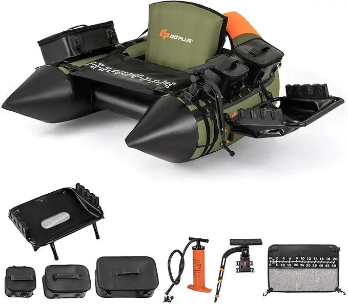 Inflatable Float Tube Fishing Belly Boat with Fish Ruler Pump Storage Bag Adjustable Straps for Angling
