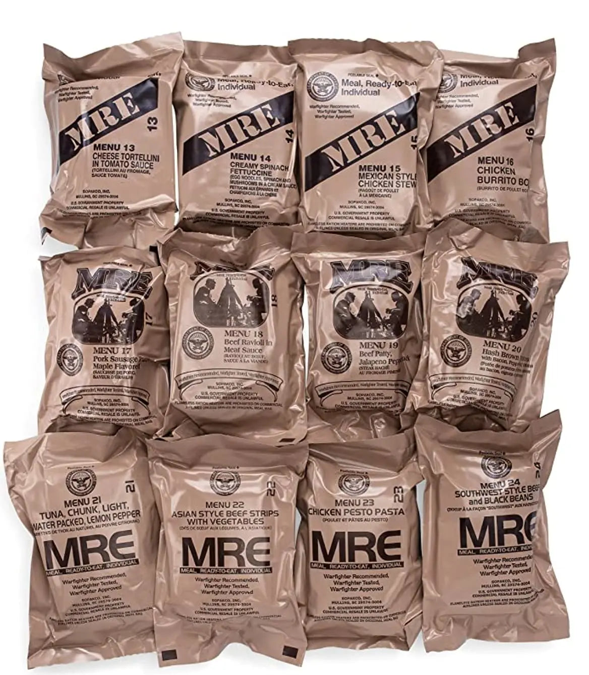 24 Count US Military Surplus MRE Meals Ready to Eat 2021 Inspect A and B Case Bundle Menus 1 to 24