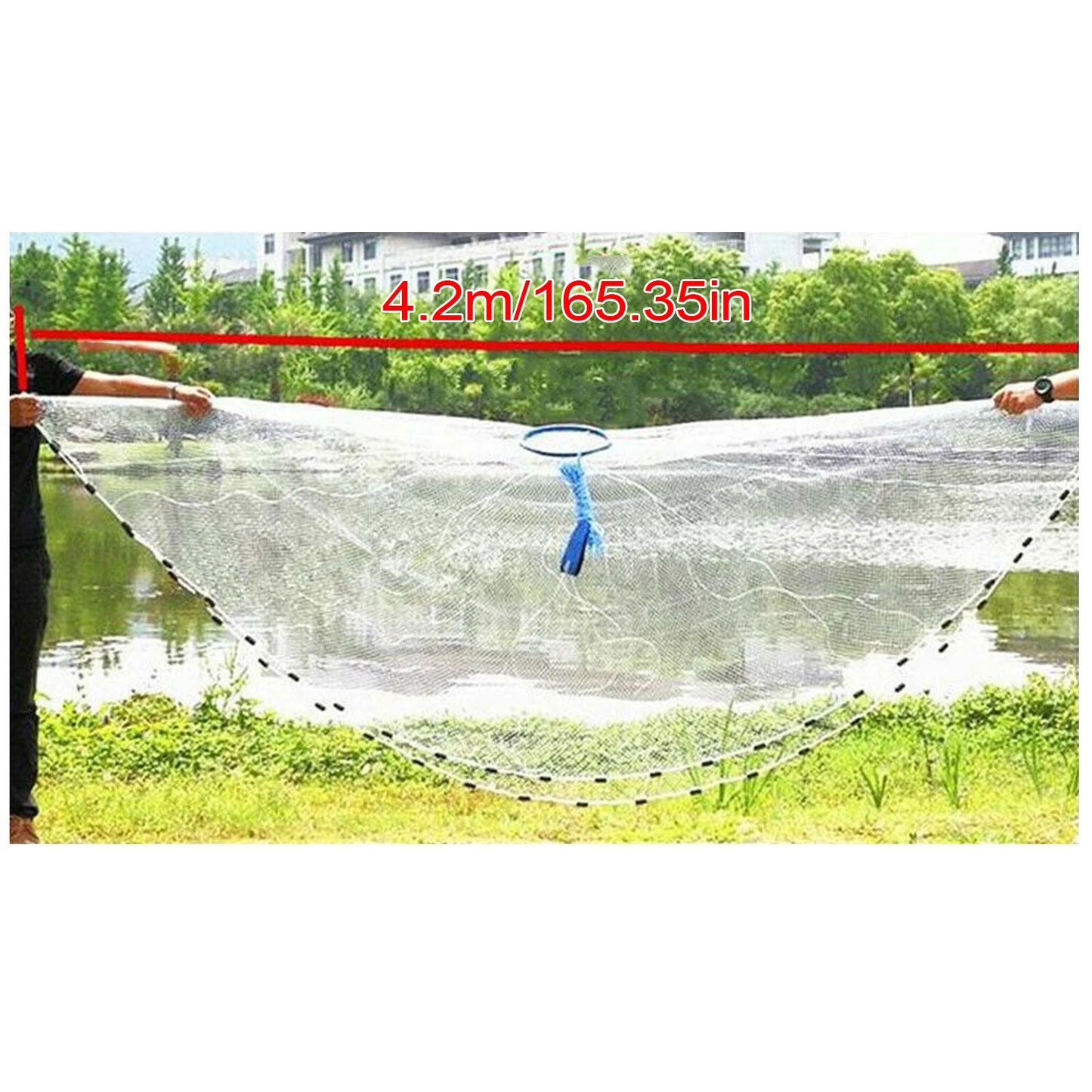 14ft Hand Cast Fishing Net with Diffuser Bait Dense Mesh Netting Hollow Sinker Durable 4.2M Full Spread Mesh