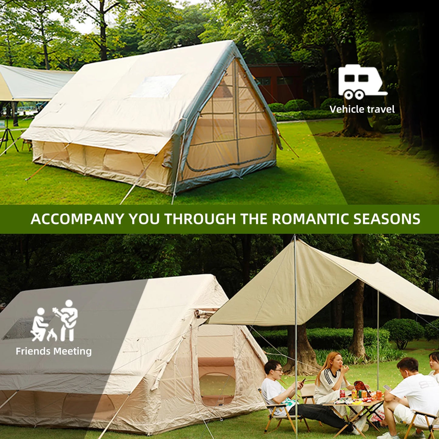 Large Inflatable Camping Tent with Hand Pump Easy Setup Portable Tent for Camping 129 Square Feet Waterproof for 8 Plus Users
