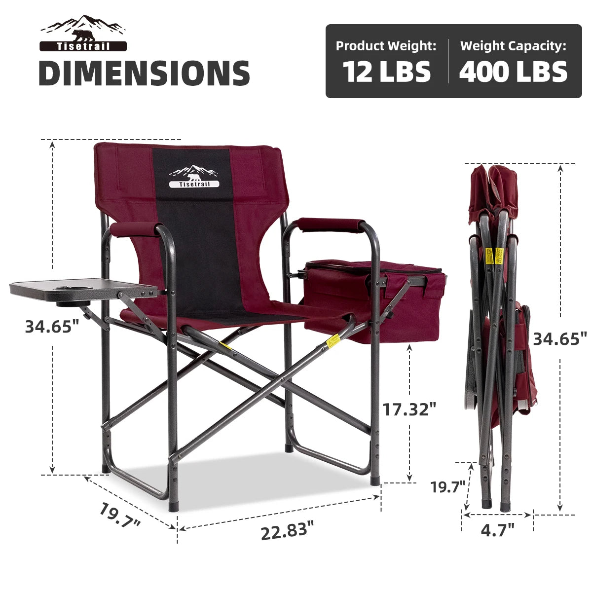 Tisetrail Director Camping Chair with Cooler Bag and Foldable Side Tray Outdoor Lawn Chair