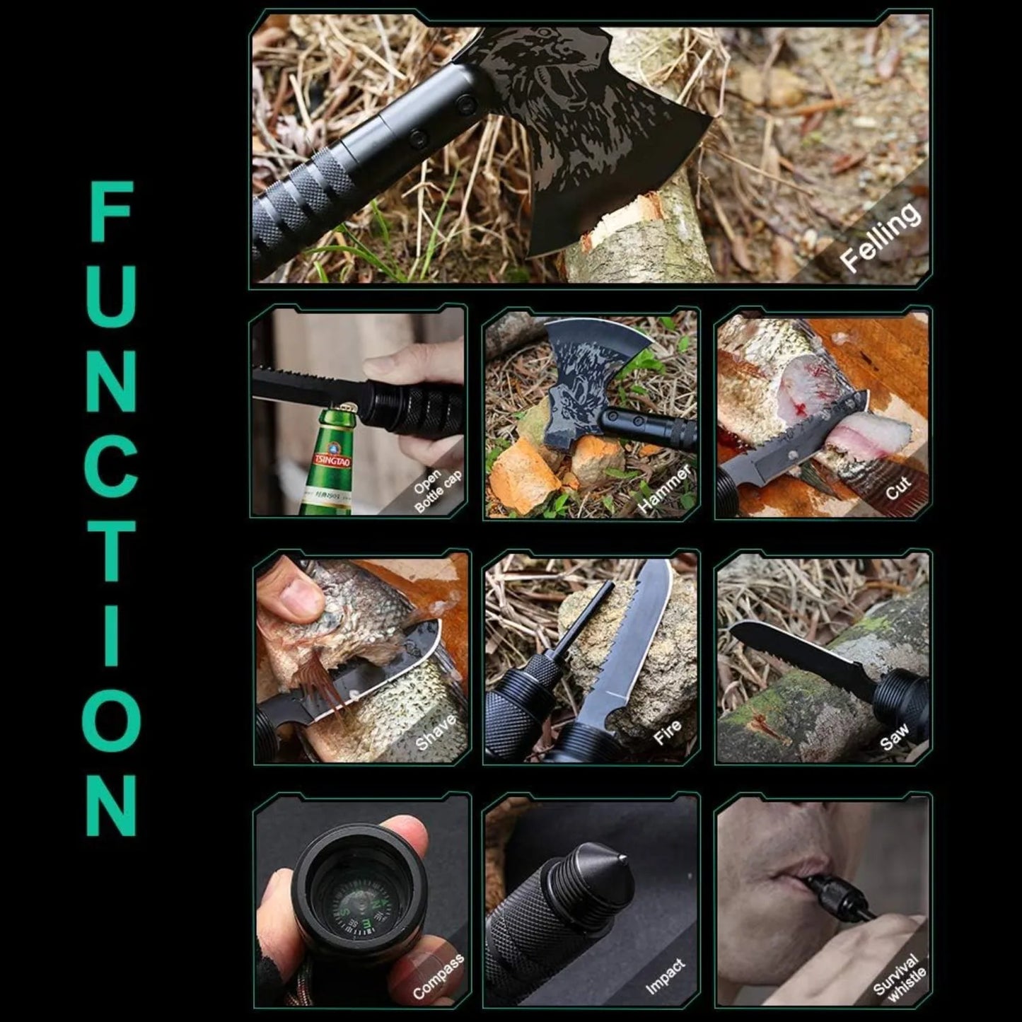 Tactical Folding Survival Axe with Hammer and Nylon Sheath Multifunctional Camping Hatchet for Hiking Hunting Outdoor Survival Gear