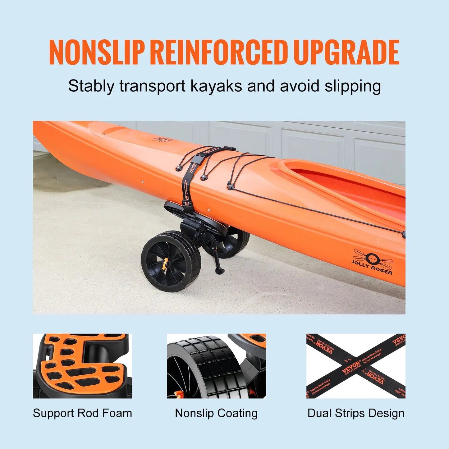 Heavy Duty Kayak Cart with 320 Pound Capacity 10 Inch Solid Tires Adjustable Brackets Non Slip Foot Fits Kayaks Canoes Paddleboards and More