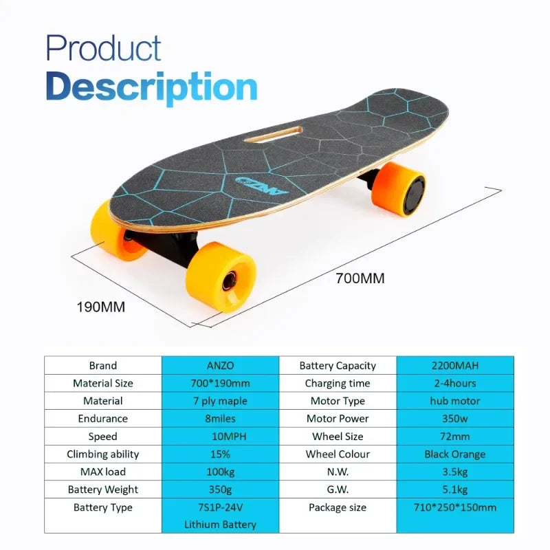 Electric Skateboard with Remote Control 350W Max 10 MPH 7 Layers Maple Deck for Adults Teens and Kids