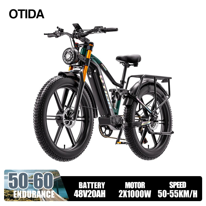 OTIDA OT80 Electric Bike 2000W Dual Motors 48V 20AH Battery Long Range 26 Inch MTB Electric Bicycle for Adults Off Road Ebike