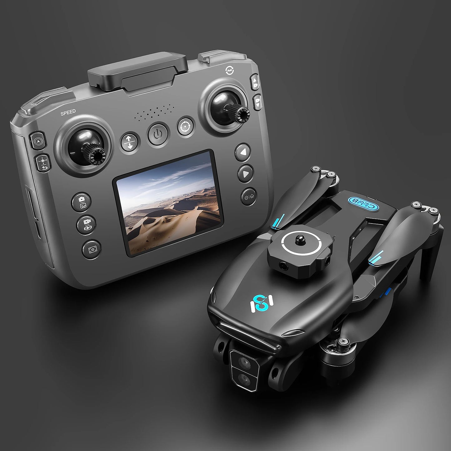 Long Endurance Brushless Drone Dual Cameras Brushless Motor Foldable Quad Obstacle Avoidance 5.9 Inch LCD Remote Controller