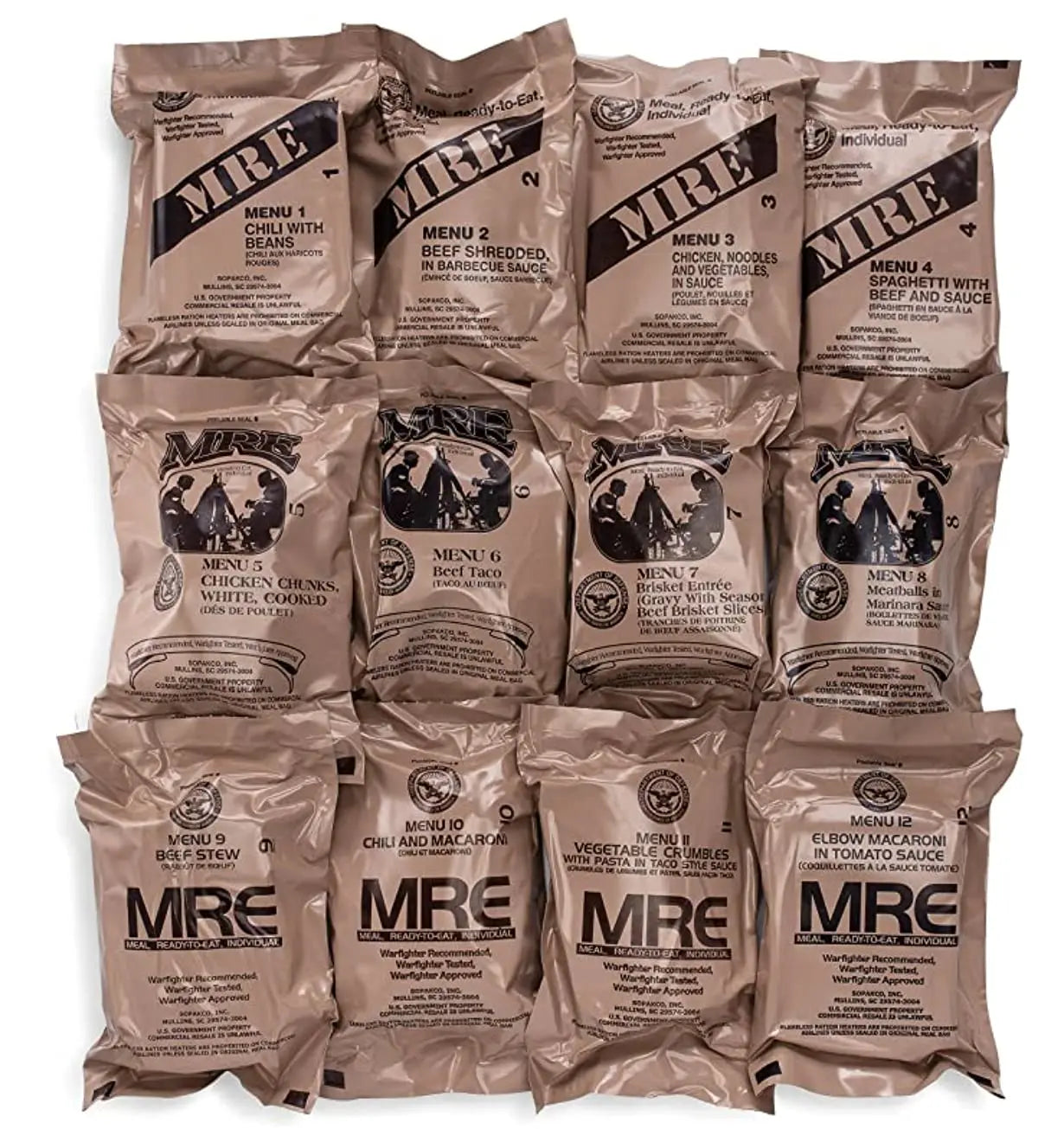 24 Count US Military Surplus MRE Meals Ready to Eat 2021 Inspect A and B Case Bundle Menus 1 to 24