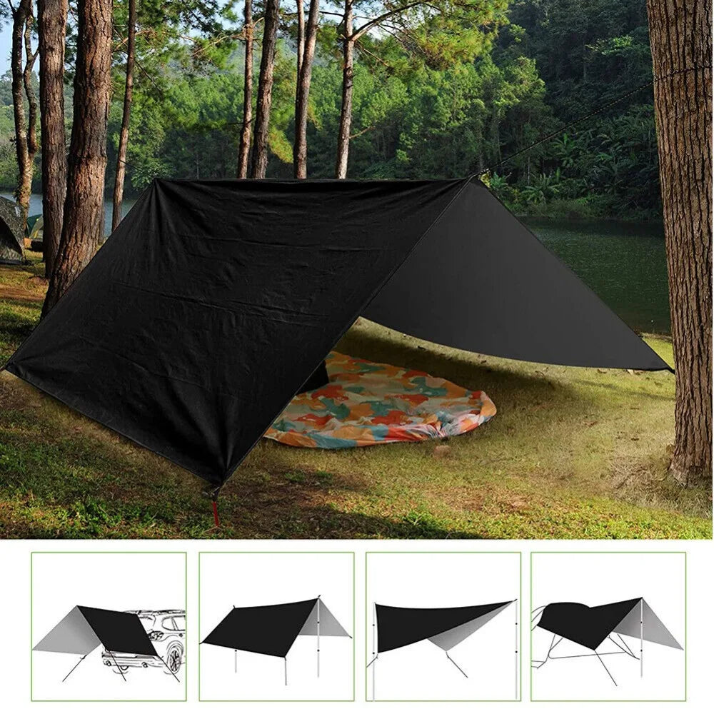 3M x 3M Camping Waterproof Awning Tarp Tent Dark Grey Ultralight Sun Shelter Outdoor Tourist Beach UV Coating