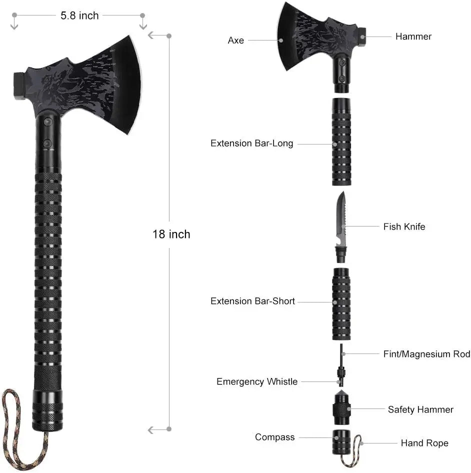 Tactical Folding Survival Axe with Hammer and Nylon Sheath Multifunctional Camping Hatchet for Hiking Hunting Outdoor Survival Gear