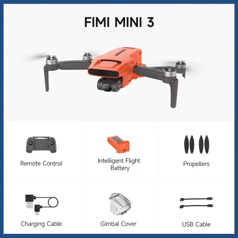 FIMI Mini 3 4K GPS Drone with 3 Axis Gimbal 249g 4K 60FPS 48MP 9KM Transmission 64 Minute Flight Time Super Night Video Auto Return
