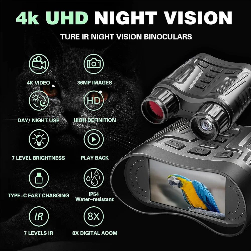 4K Digital Night Vision Goggles Binoculars Rechargeable Night Vision Goggles With 3.2 Inch Large Screen 8X Digital Zoom For Hunting