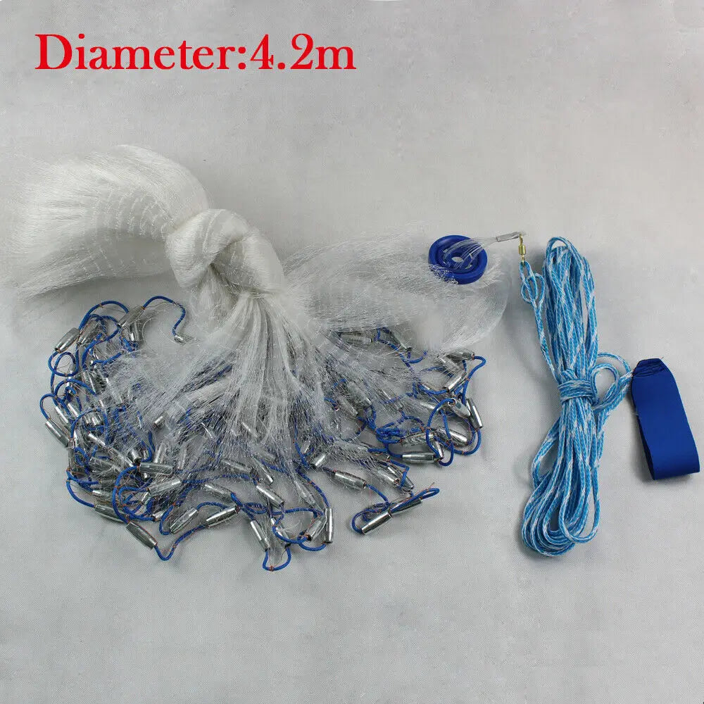 14ft Hand Cast Fishing Net with Diffuser Bait Dense Mesh Netting Hollow Sinker Durable 4.2M Full Spread Mesh