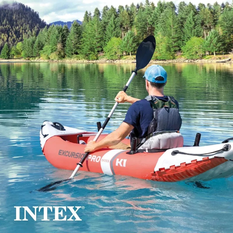 Intex Excursion Pro K1 Inflatable Kayak Set with Deluxe 86 Inch Paddles and High Output Pump Super Tough Design