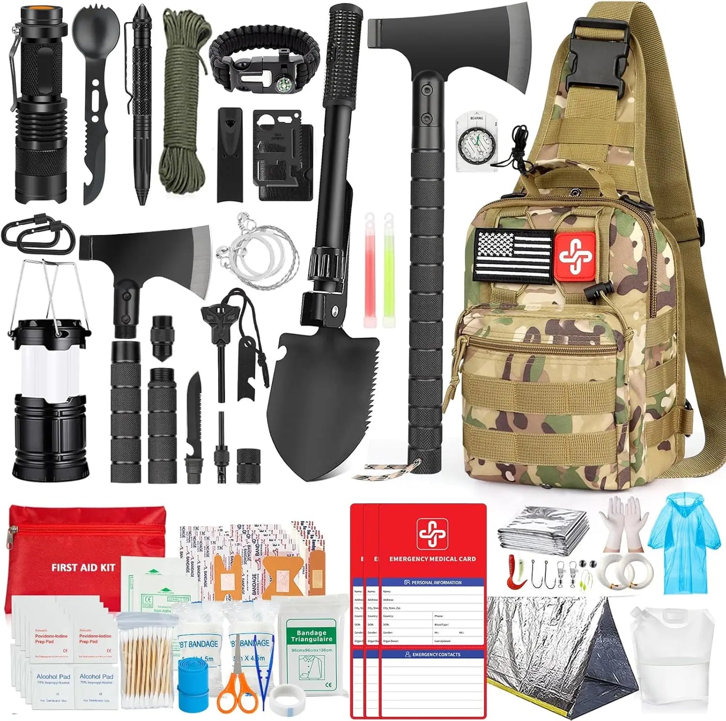 Survival Kit 262 Pieces Survival Equipment and Supplies First Aid Kit and Crossbody Bag
