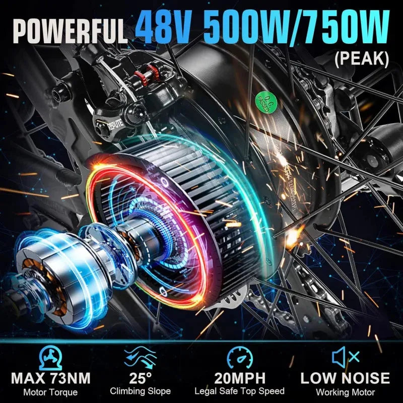 Q2XAANCHEER Electric Bike for Adults Peak 750W Ebike 60 Miles Range 48V 499Wh Battery 27.5 Inch Fast Charge
