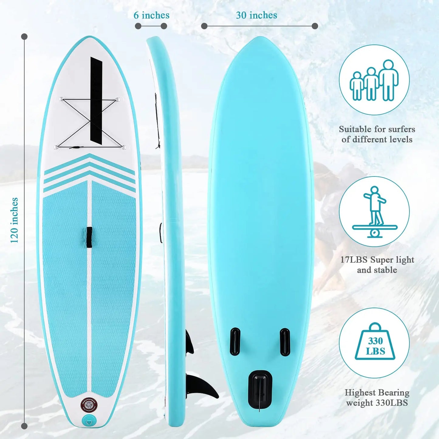Inflatable Stand Up Paddle Board SUP with Paddleboard Accessories Triple Action Pump Fishing Green