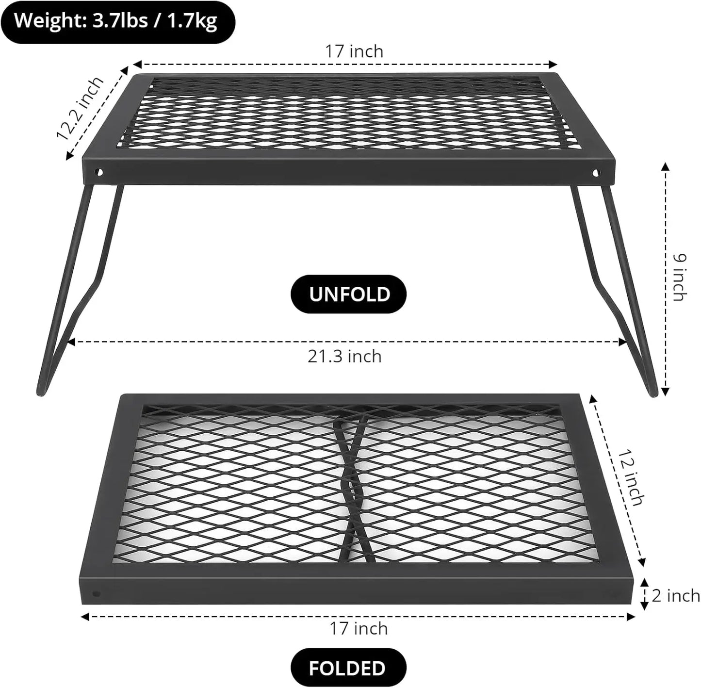 Folding Campfire Grill Heavy Duty Steel Mesh Grate Portable Camping Grates Over Fire Pit Camp Fire Cooking Grilling Rack