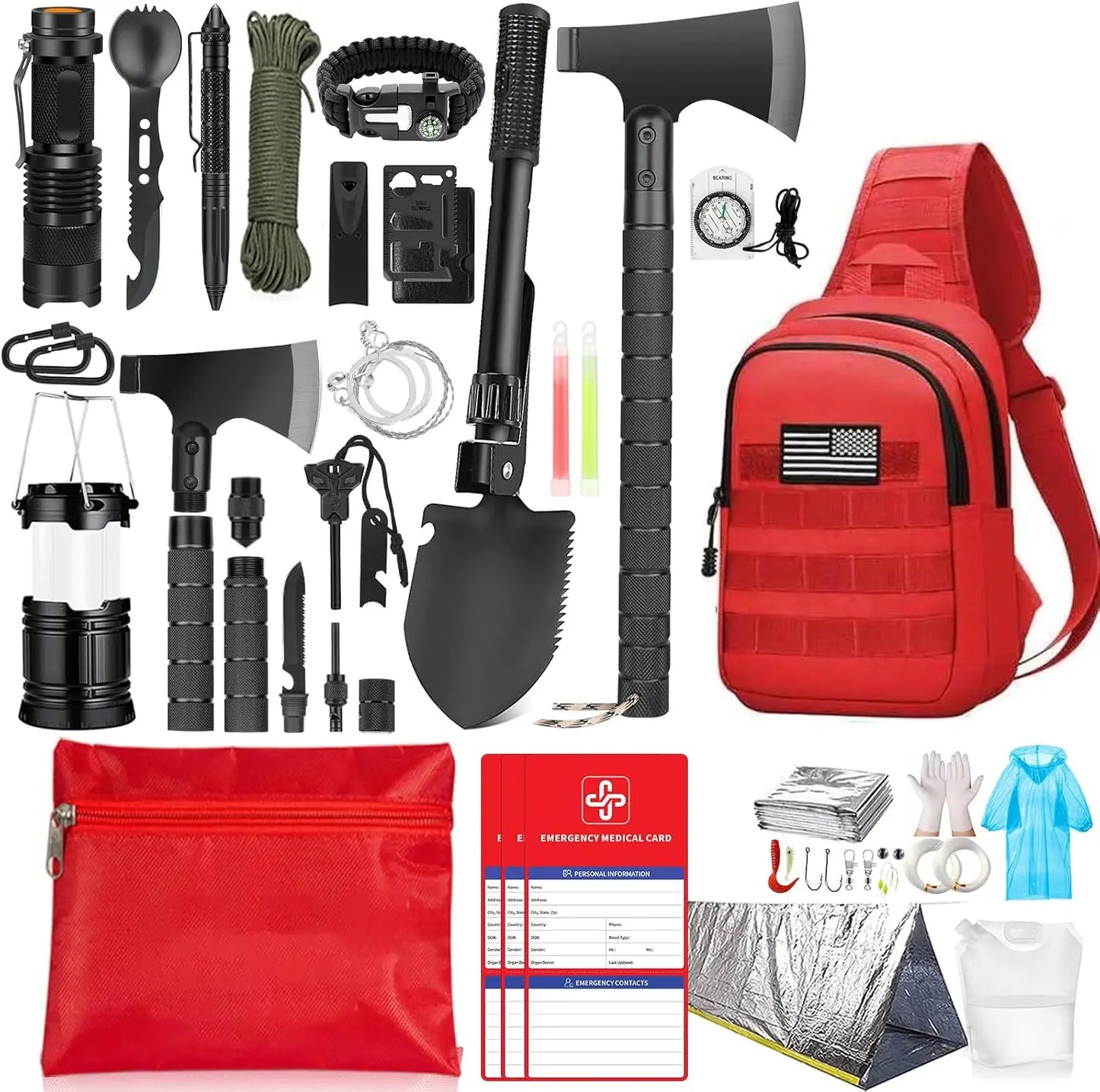 Survival Kit 262 Pieces Survival Equipment and Supplies First Aid Kit and Crossbody Bag