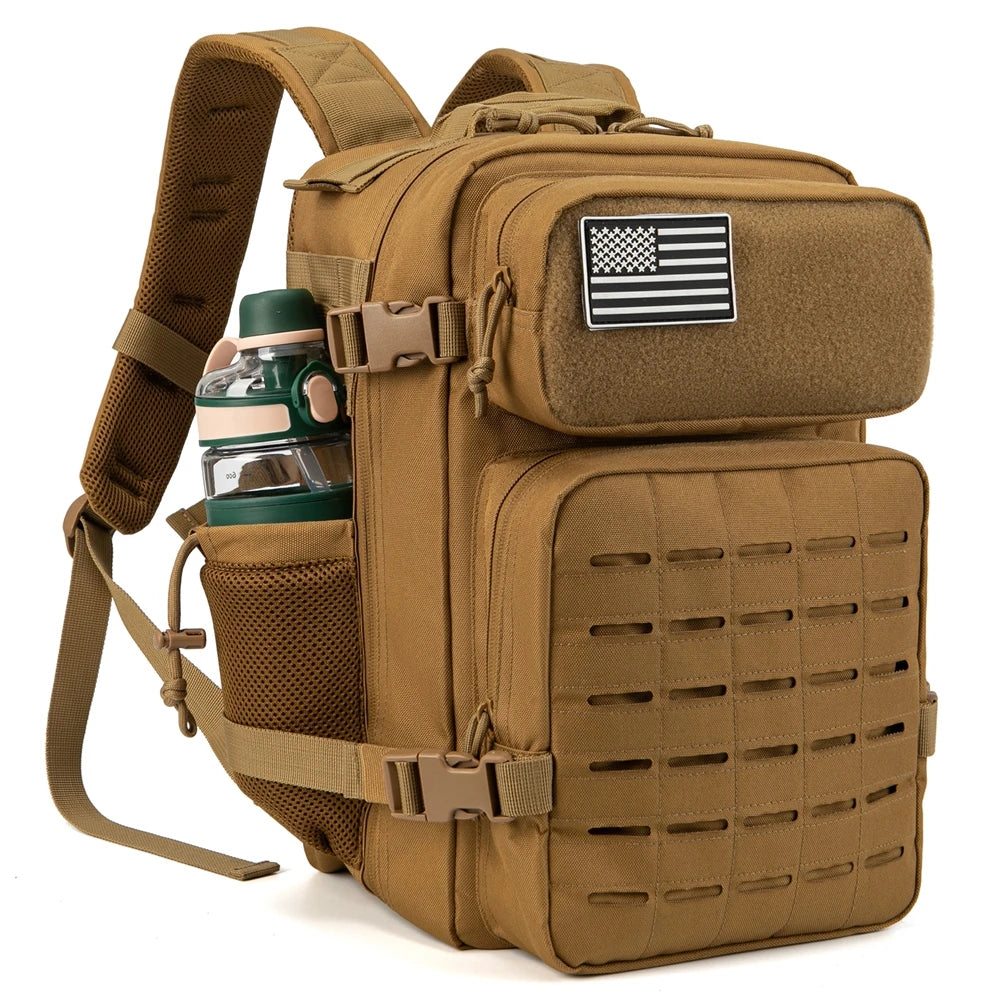 25L Gym Tactical Backpack for Men Survival Laser Cut Molle Daypack Small Bug Out Bag Hunting Rucksack with Dual Cup Holders