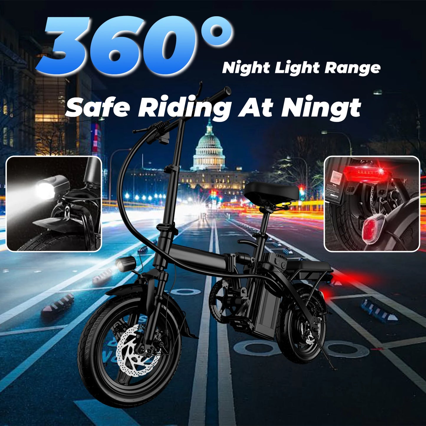 Lelekuai 500W Adult Electric Bike 20 MPH 48V 12Ah Removable Battery 14 Inch Folding Electric Bike Multi Shock Absorption