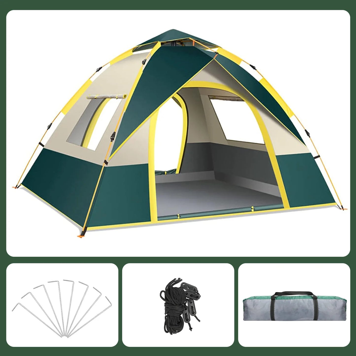 Lovewe Quick Opening Waterproof Camping Tent Lightweight Dual Doors Easy Setup 2 Person Capacity