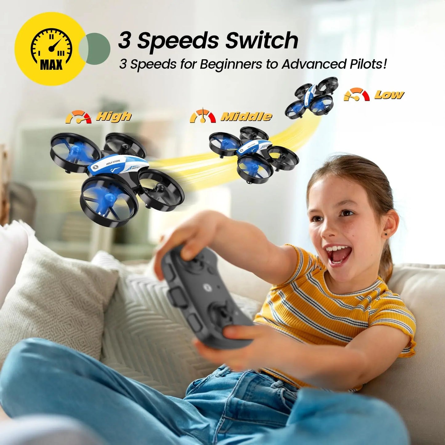 Holy Stone Mini Drone for Kids Beginners RC Nano Quad Indoor Hover 3D Flips Headless 3 Batteries Gift for Boys Girls Blue