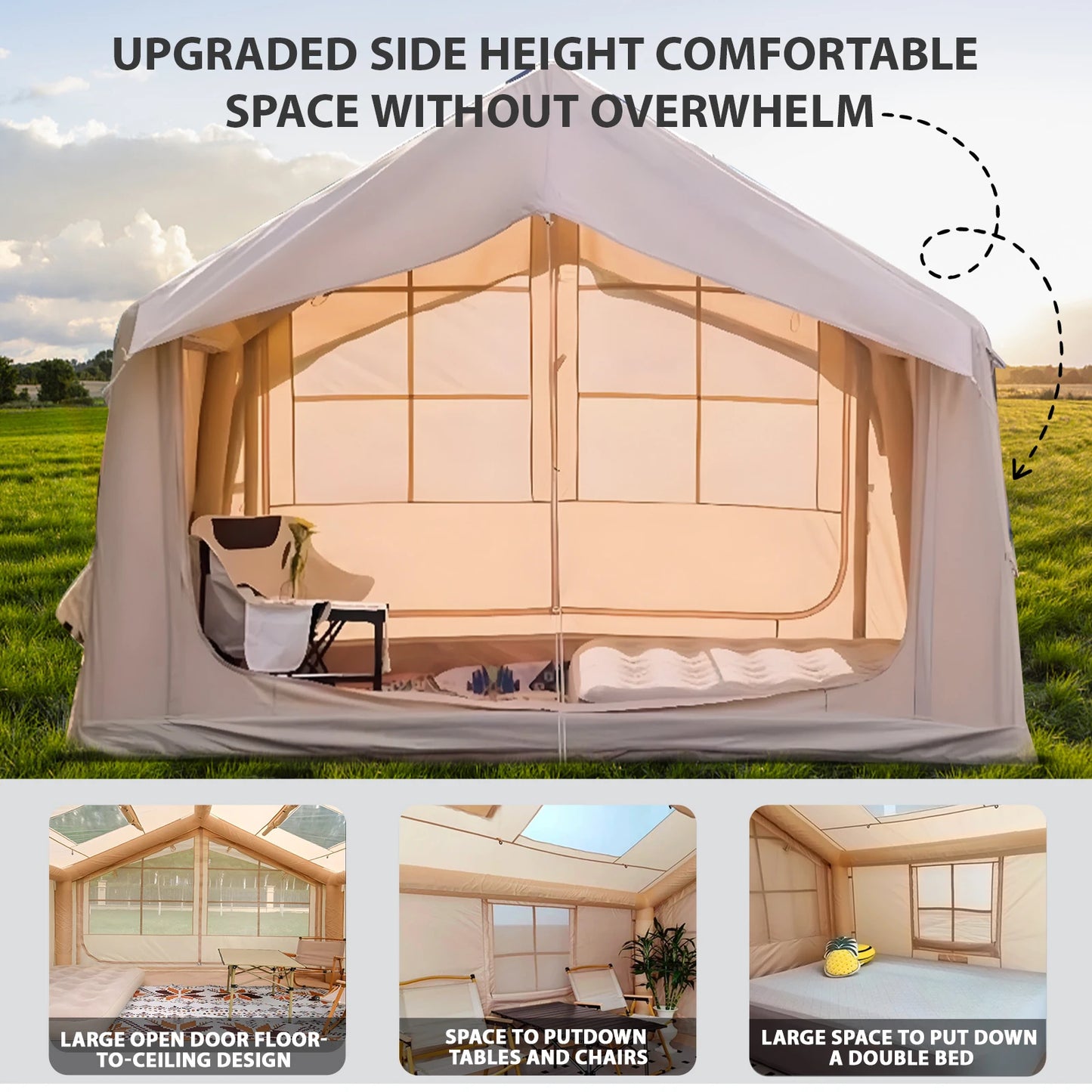 Inflatable Tent For Camping 6 To 8 Person Ultra Quick Setup Blow Up Tent 80.73 Square Feet 4 Season Inflatable Tent With Stove