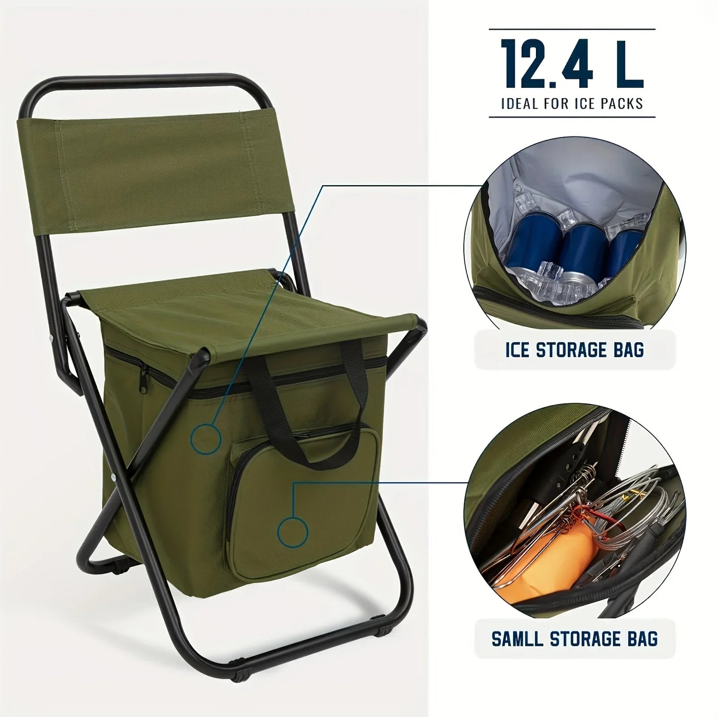 Fundango Small Fishing Chair Lightweight Foldable Camping RV Hunting Chair with Backrest 265 lbs Capacity Men's Gift