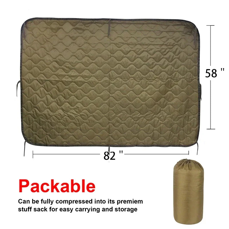 Tactical Army Poncho Liner Camouflage Water Repellent Woobie Quilted Blanket for Camping Shooting Hunting
