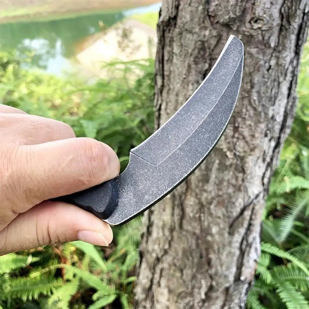 Full Tang Fixed Blade Sickle Knife Tactical Outdoor Camping Fishing Tool Stainless Steel Non Slip Grip Sheath