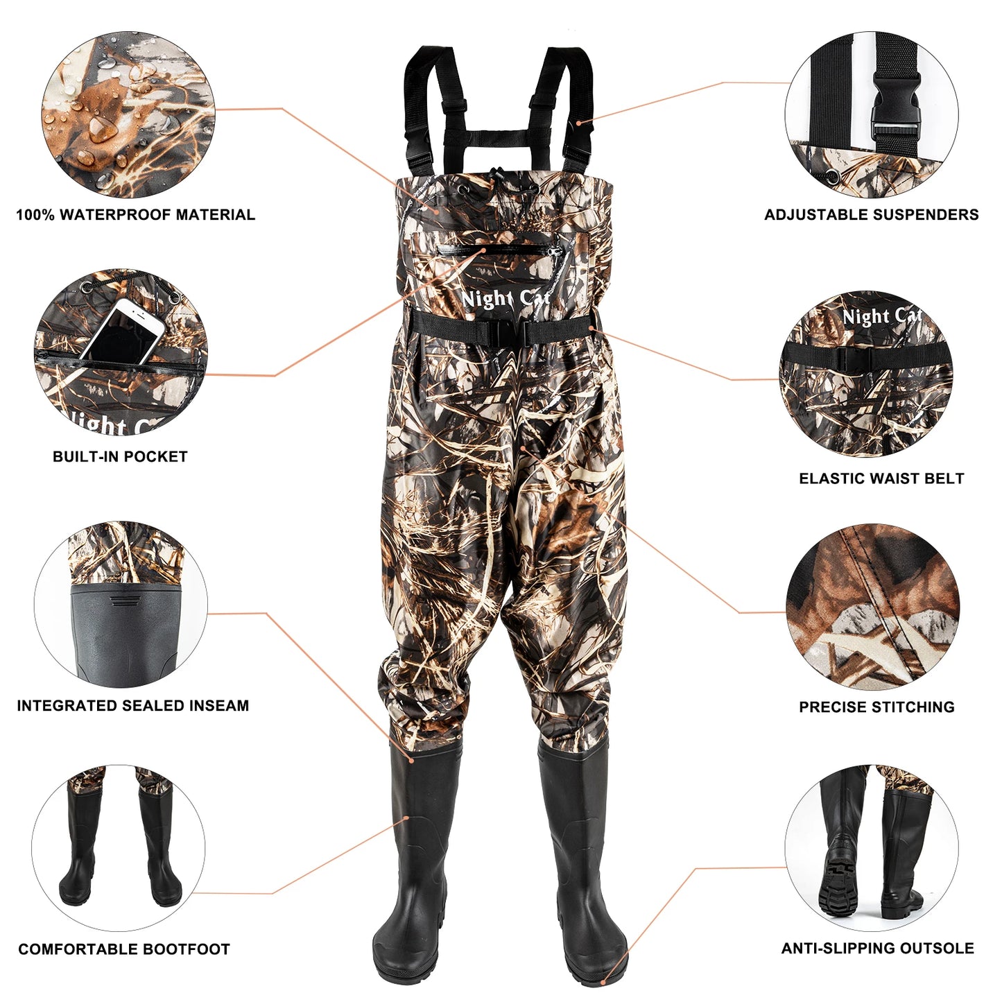 Waders for Men with Boots Waterproof Chest Wader Nylon and PVC for Fishing and Hunting