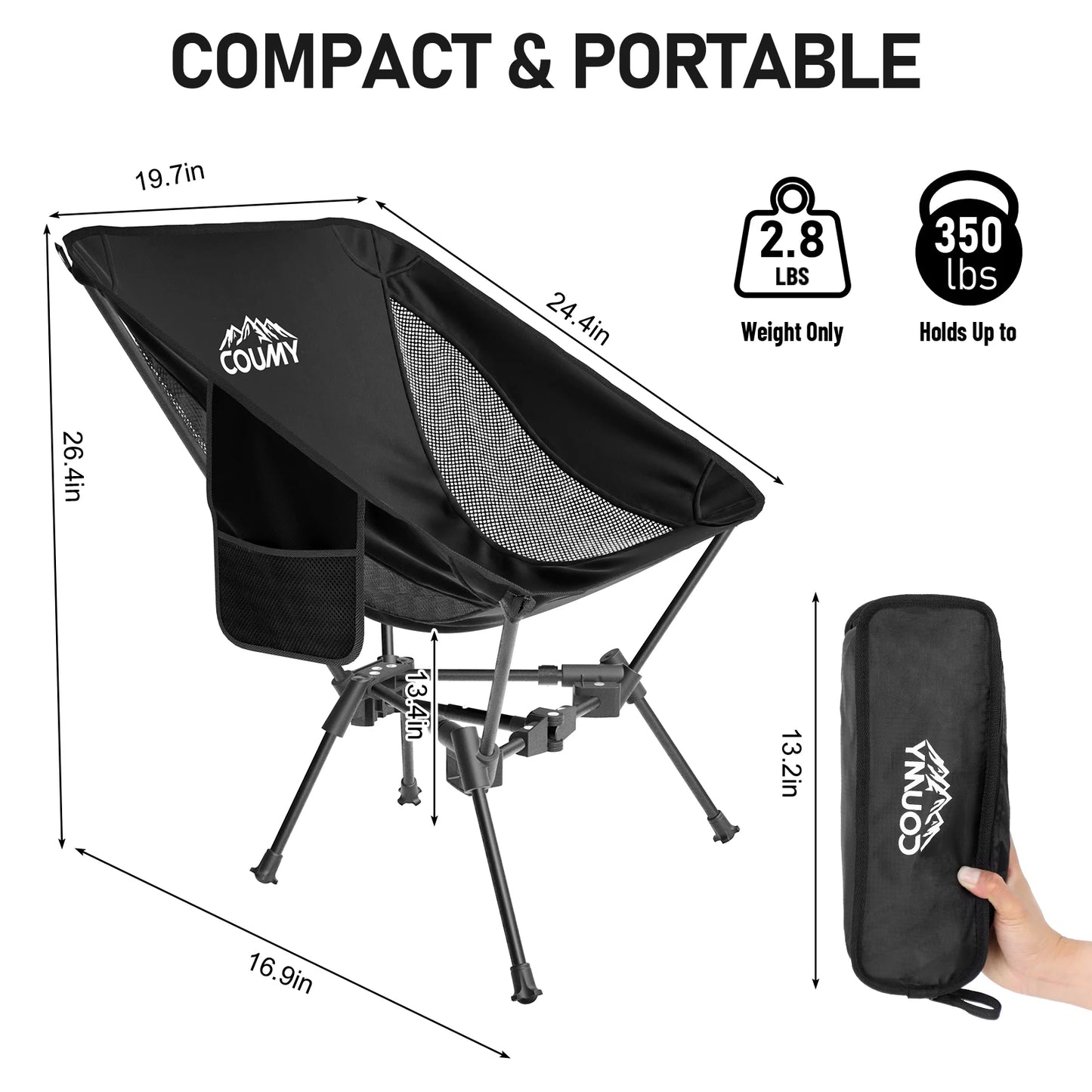 2 Pack Ultralight Portable Camping Chair Folding Backpacking Chair with Side Pockets Lightweight Lawn Chair