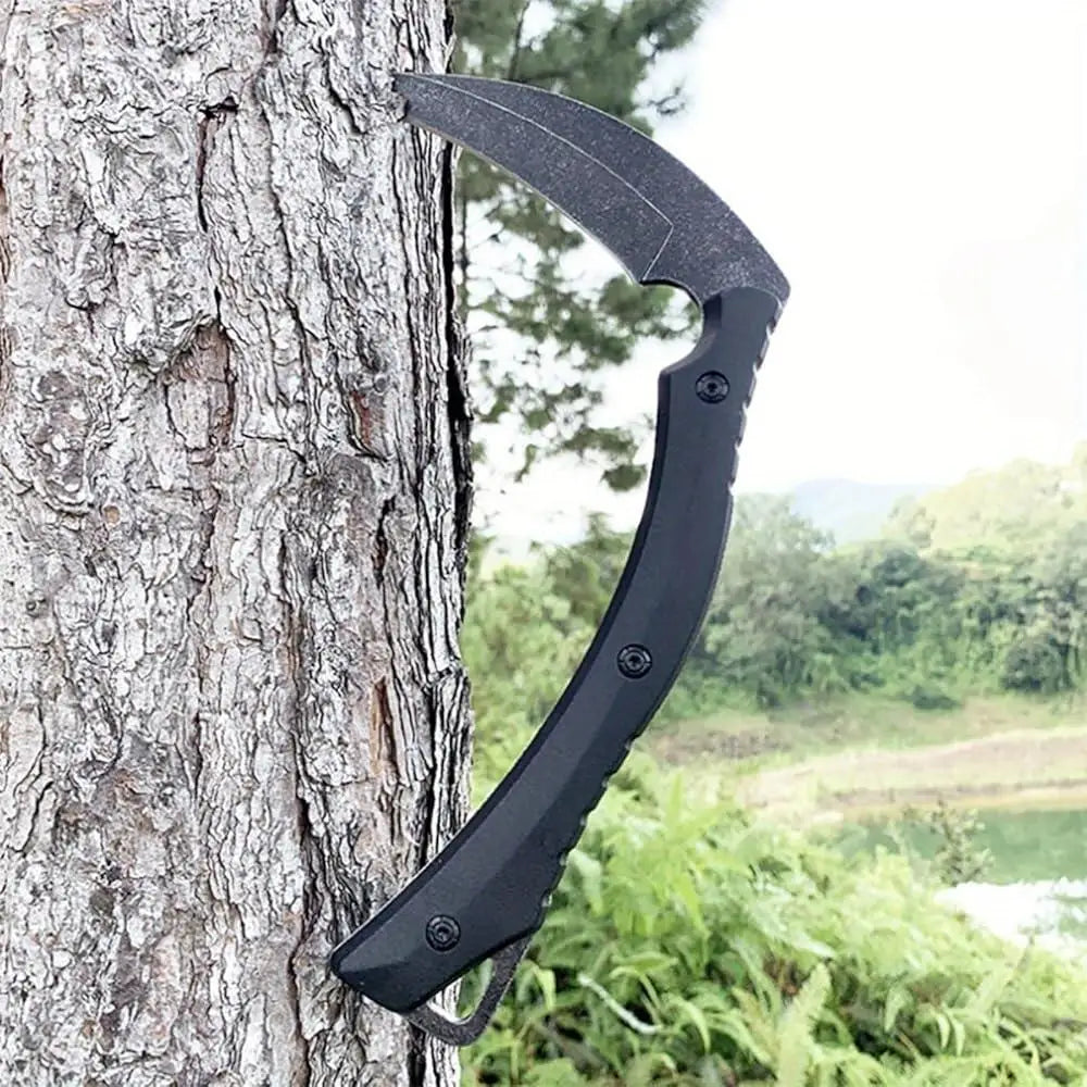 Full Tang Fixed Blade Sickle Knife Tactical Outdoor Camping Fishing Tool Stainless Steel Non Slip Grip Sheath