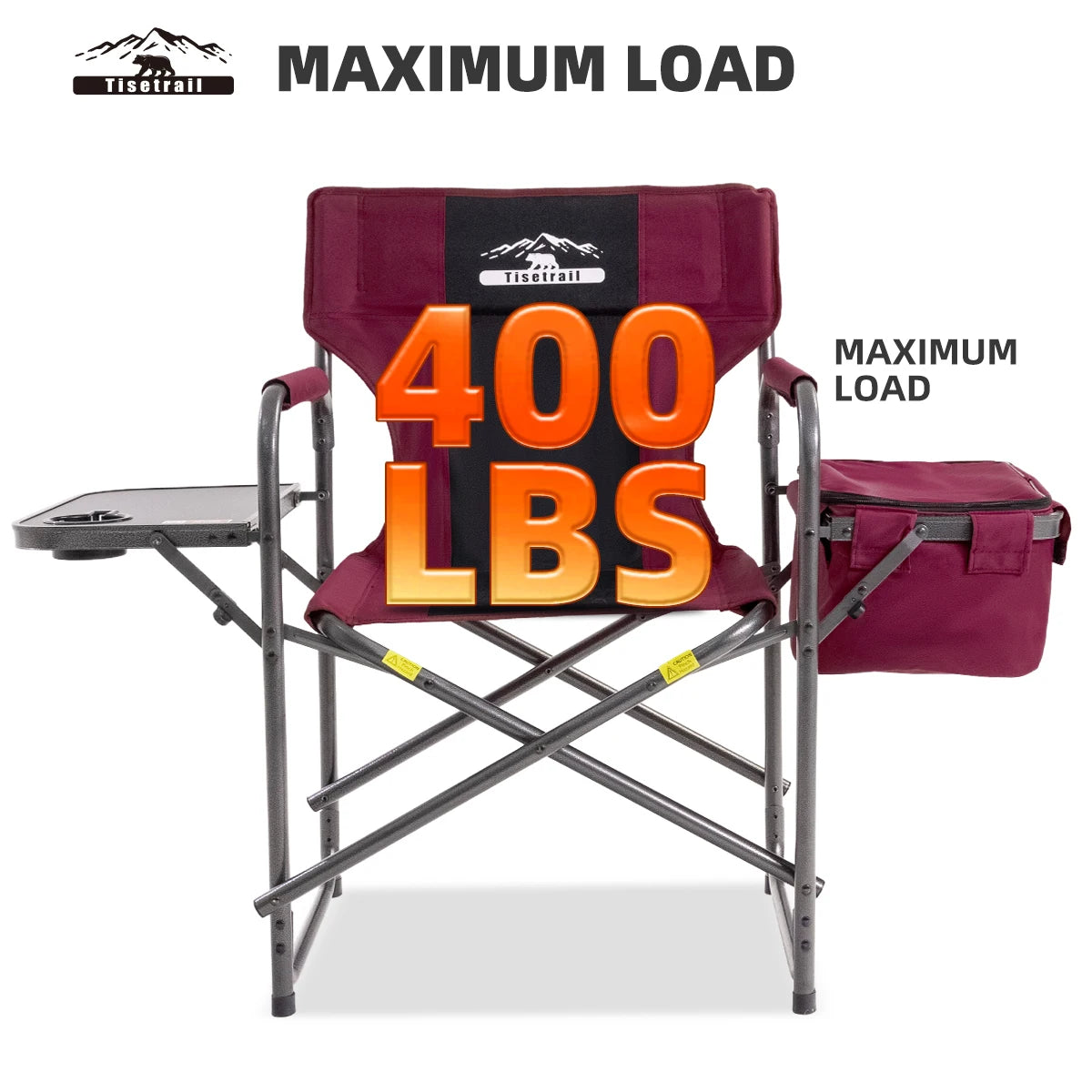 Tisetrail Director Camping Chair with Cooler Bag and Foldable Side Tray Outdoor Lawn Chair