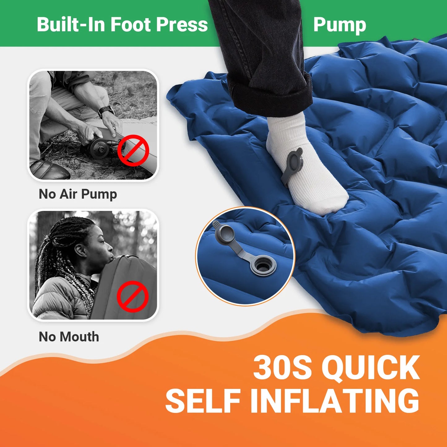 KingCamp Self Inflating Sleeping Pad Ultralight Inflatable Sleeping Mat With Built-In Pillow And Foot Pump For Hiking And Traveling