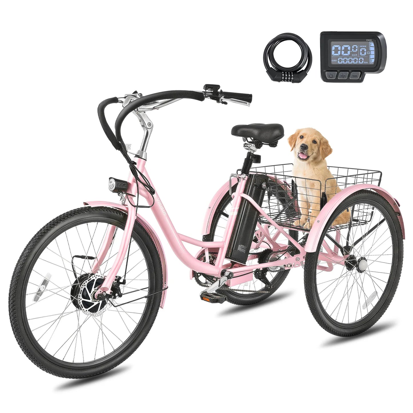 24 Inch 26 Inch Electric Tricycle for Adults 7 Speed Electric Trike with 350W Motor UL Certified 36V 13Ah Battery 3 Wheel Electric Bike