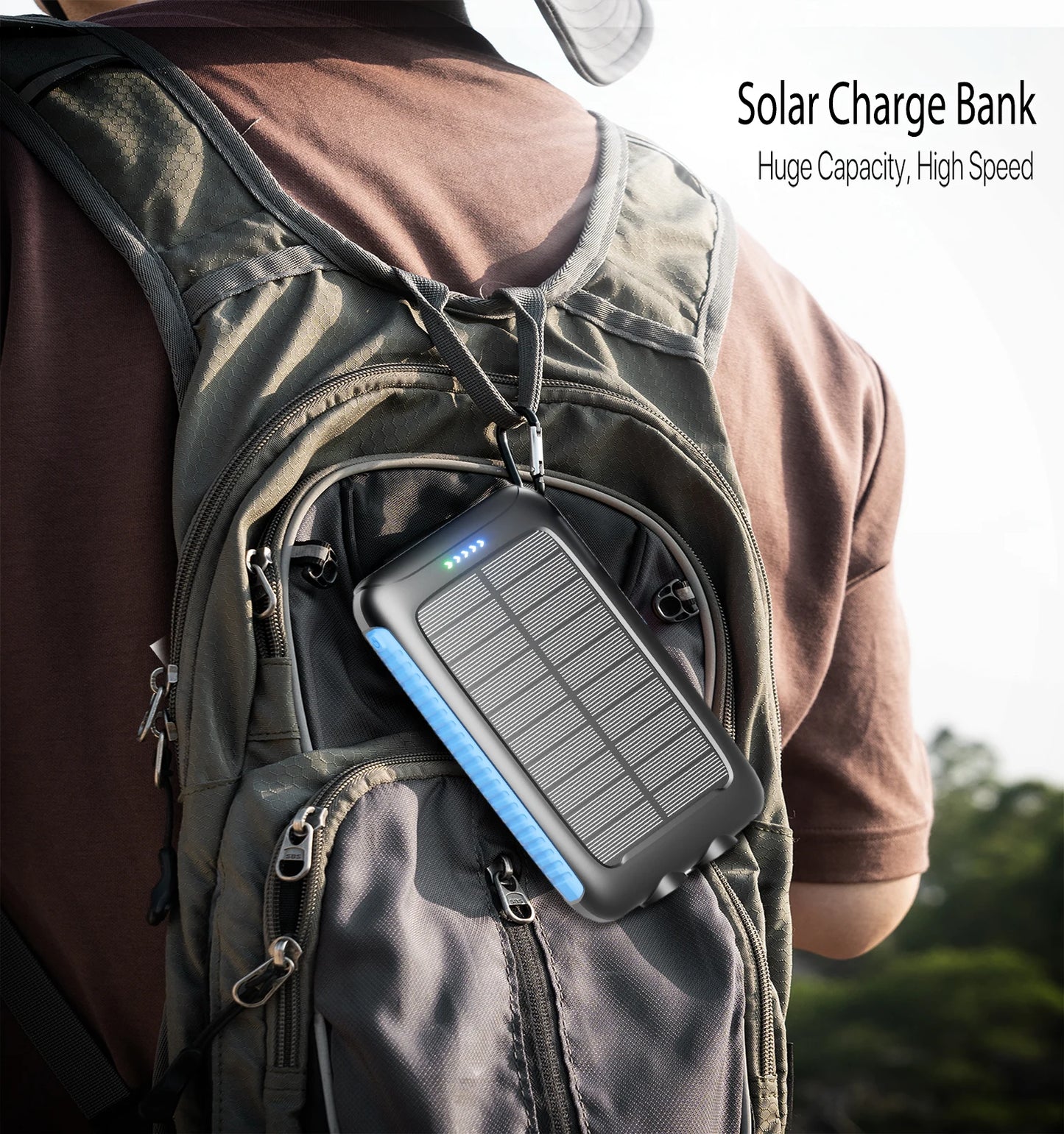 38800mAh Solar Power Bank Portable Charger Dual USB Fast Charging Waterproof LED for Outdoor Camping Phones Tablets