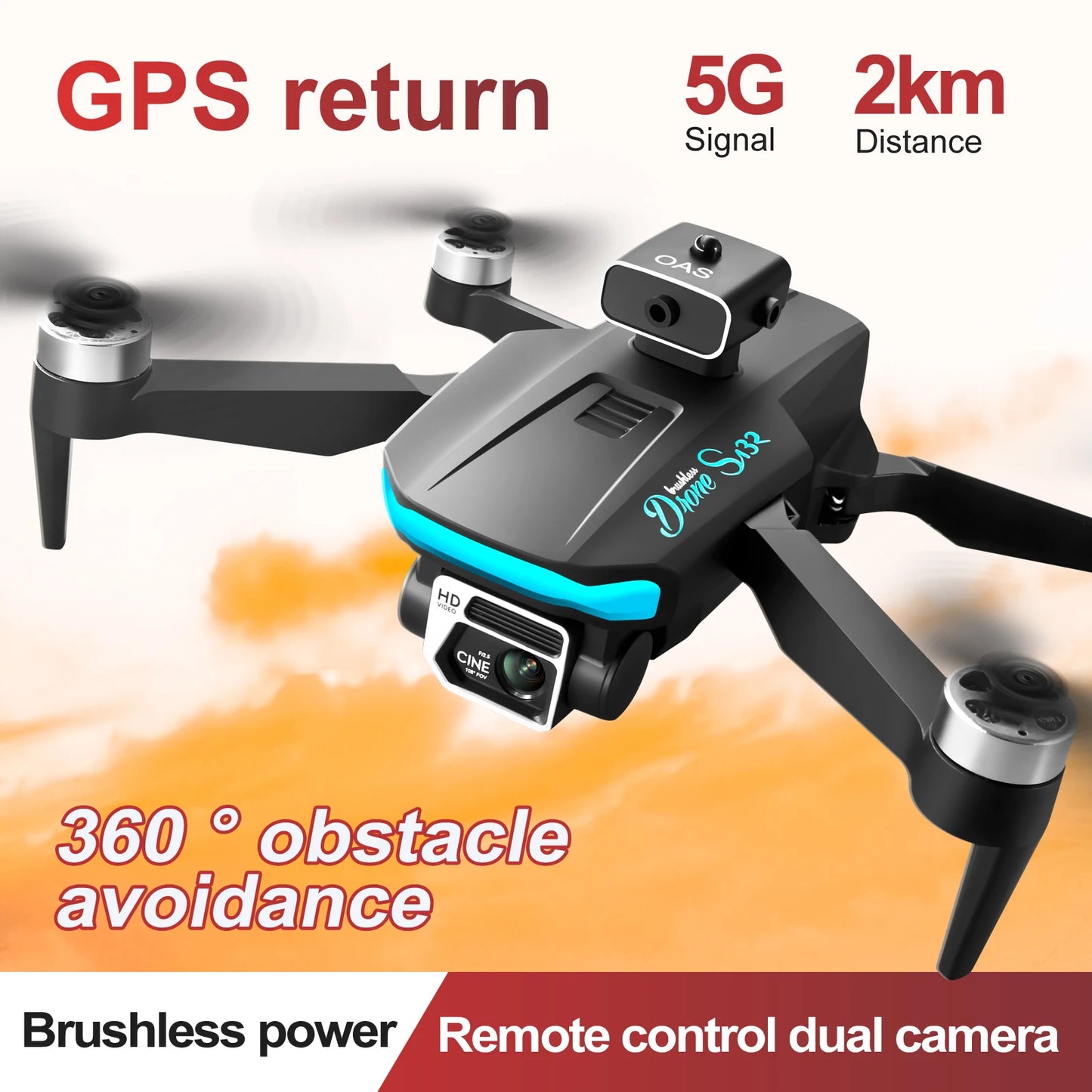 2025 New GPS Quadcopter UAV Drone Dual HD Cameras Brushless Motor Intelligent Obstacle Avoidance One Key Return for Adults