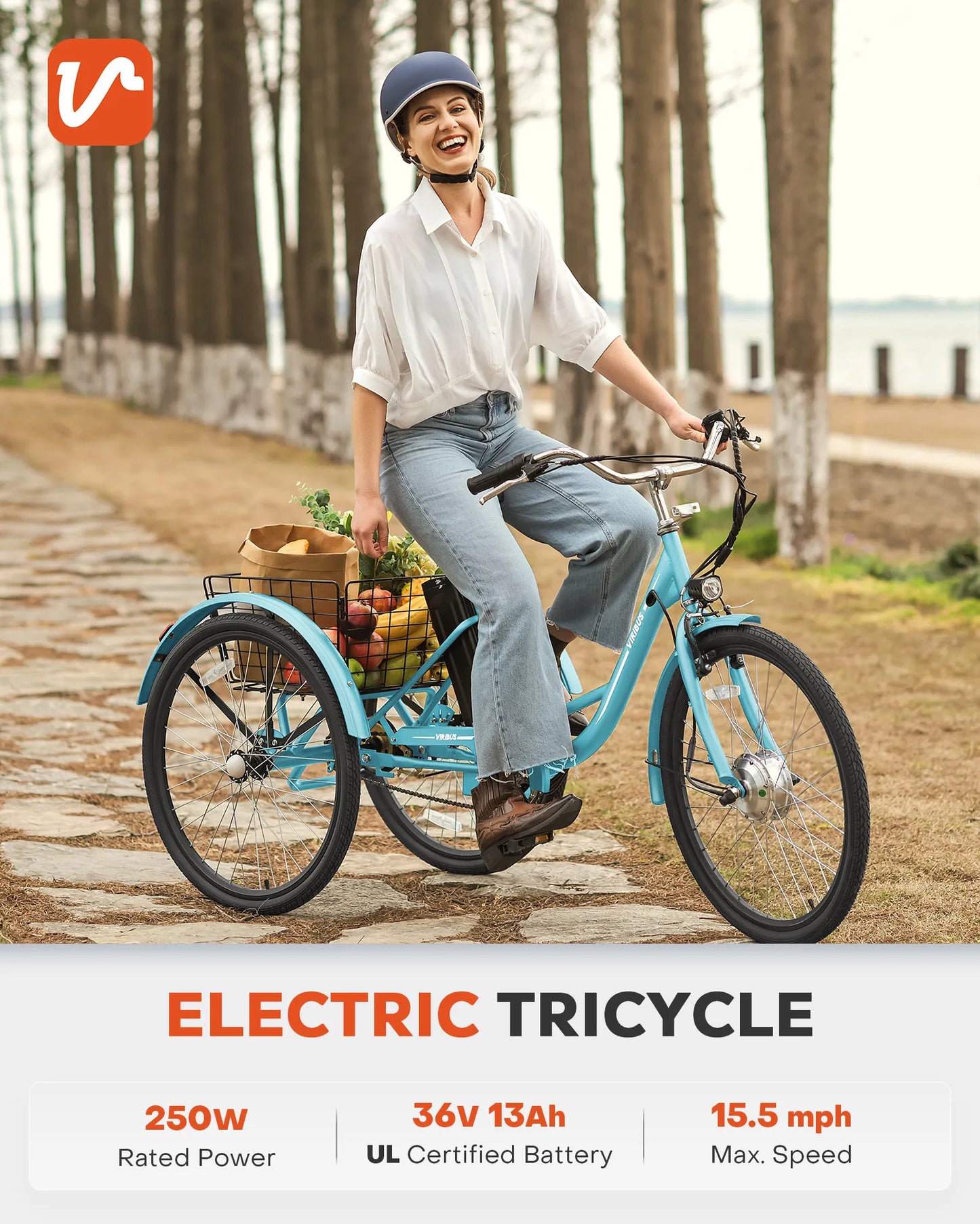 Electric Tricycle for Adults 24 Inch 26 Inch Electric Trike with 250W Motor UL Certified 36V 13Ah Battery 3 Wheel Electric Bicycle