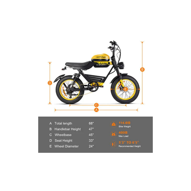 HAPPYRUN G100 Electric Bike Long Range All Terrain Motorcycle 1000W Motor Dual Battery 18Ah 20Ah